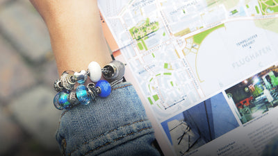 Trollbeads bracelets with blue and White beads on silver.