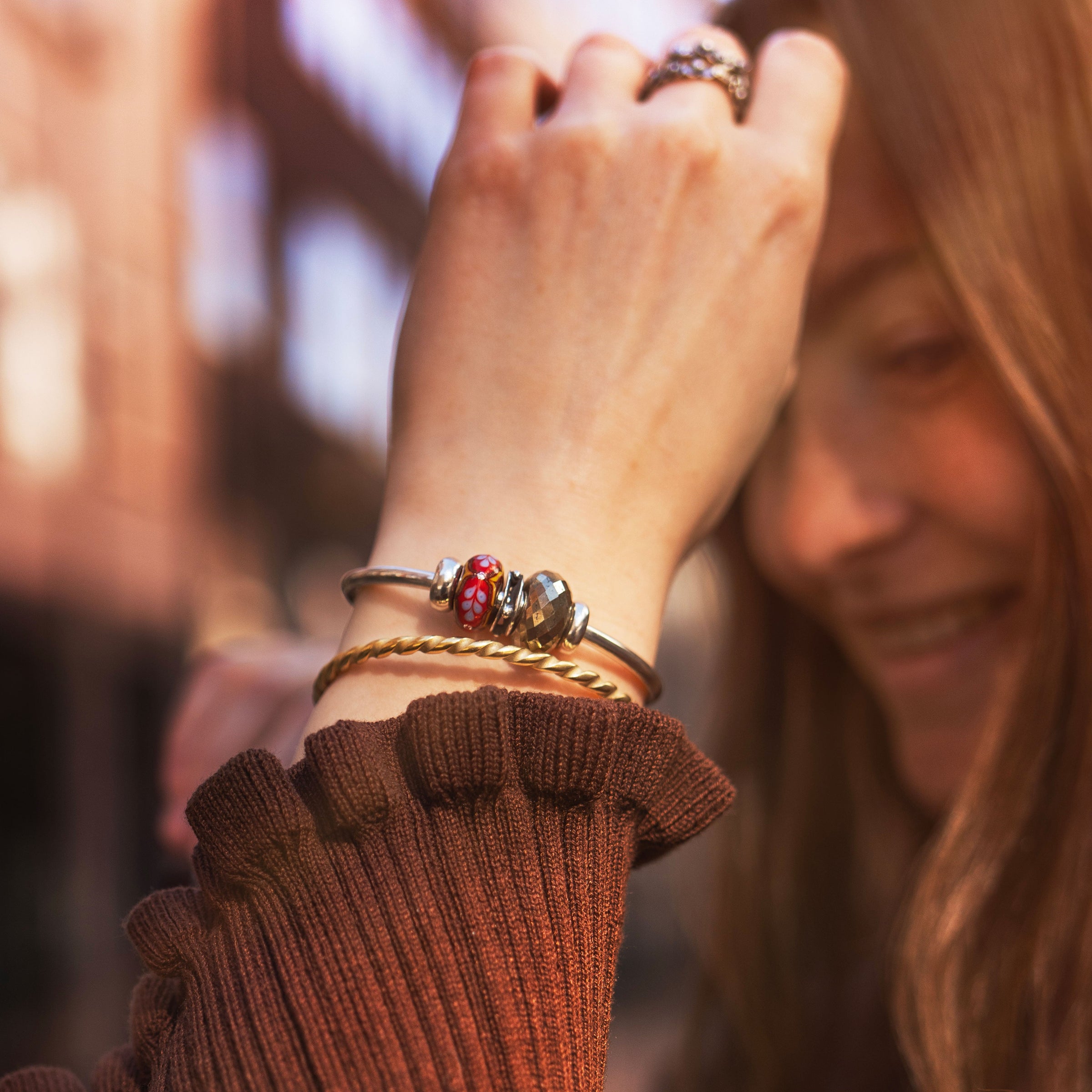 Ready to Shine trio with red glass bead, silver connector bead and Pyrite gemstone